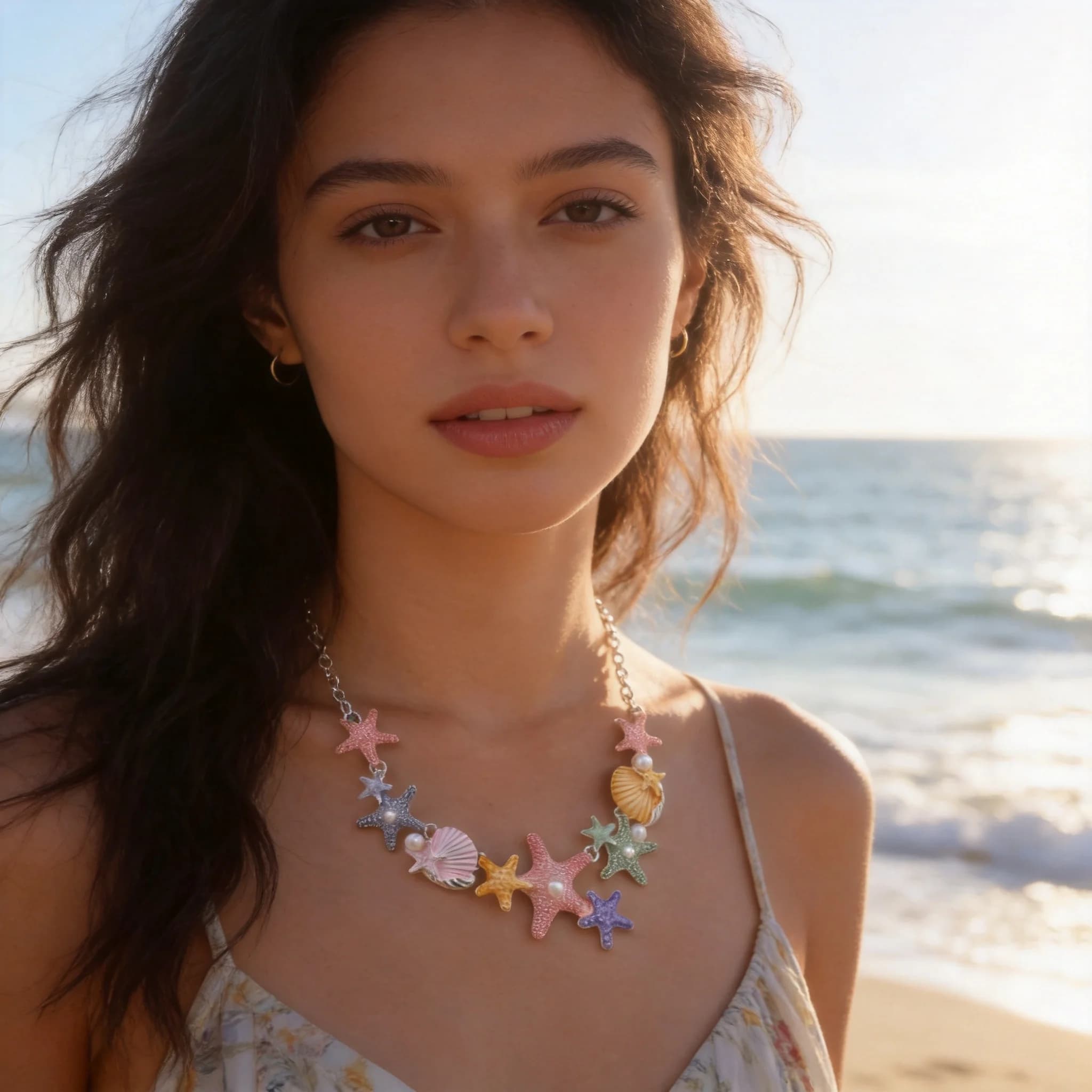 Collana con conchiglia e stella marina color macaron da donna, collana con ciondolo a stella marina esagerata, gioielli estivi per vacanze al mare
