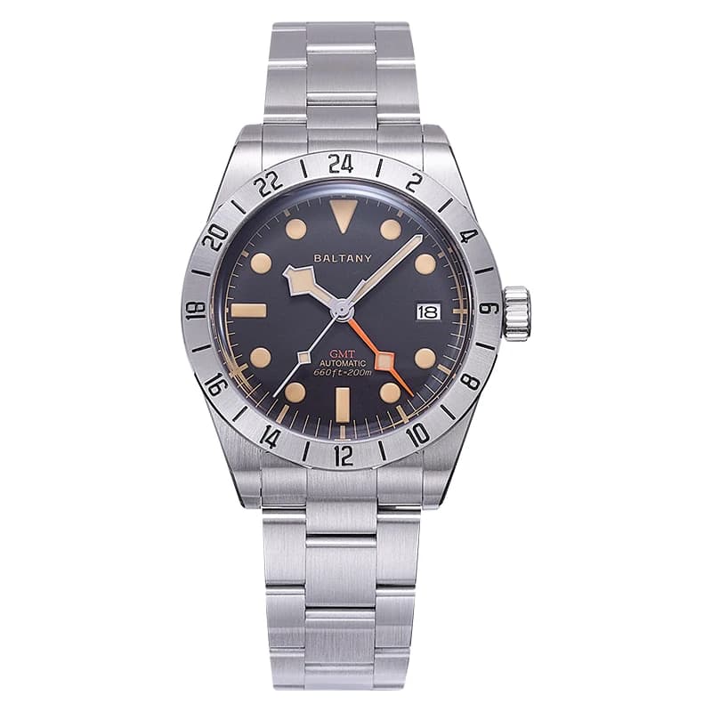 Baltany Orologio automatico da uomo 39mm GMT Orologio da polso meccanico Militare Zaffiro Diving 20Bar Impermeabile C3 Luminoso NH34