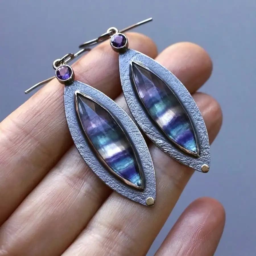 1Pair Vintage Silver Iridescent Shell Marquise Dangle Earrings for Women Artistic Design Retro Boho Daily Jewelry Accessory