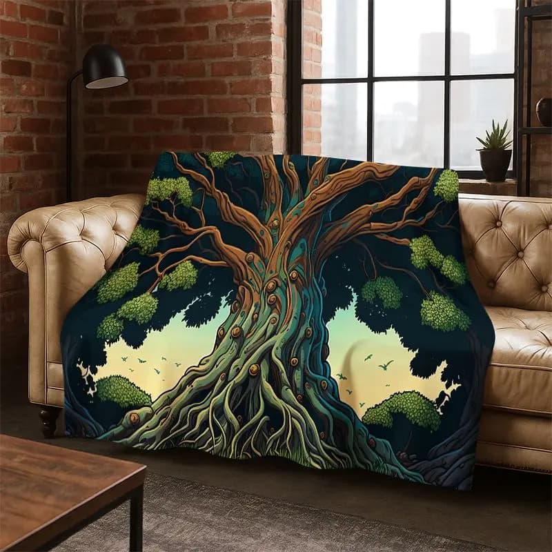 Tree of Life Nordic Mythology Yggdrasil Nature cartoon Flannel Blanket Soft Throw Blanket for Bedroom Living Room Bed Travel kid