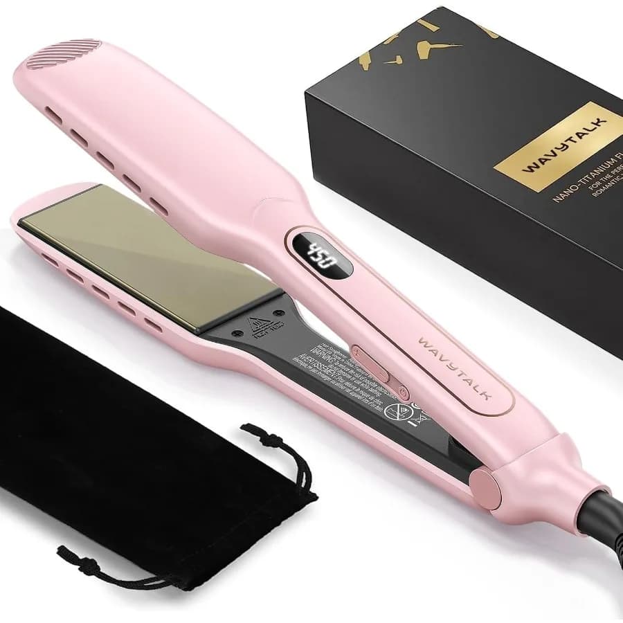 Piastra per Capelli Lisciante Wet to Straight in Titanio da 1,75 Pollici con Fori di Ventilazione, Piastra Lisciante per Capelli Bagnati o Asciutti con Doppia Tensione