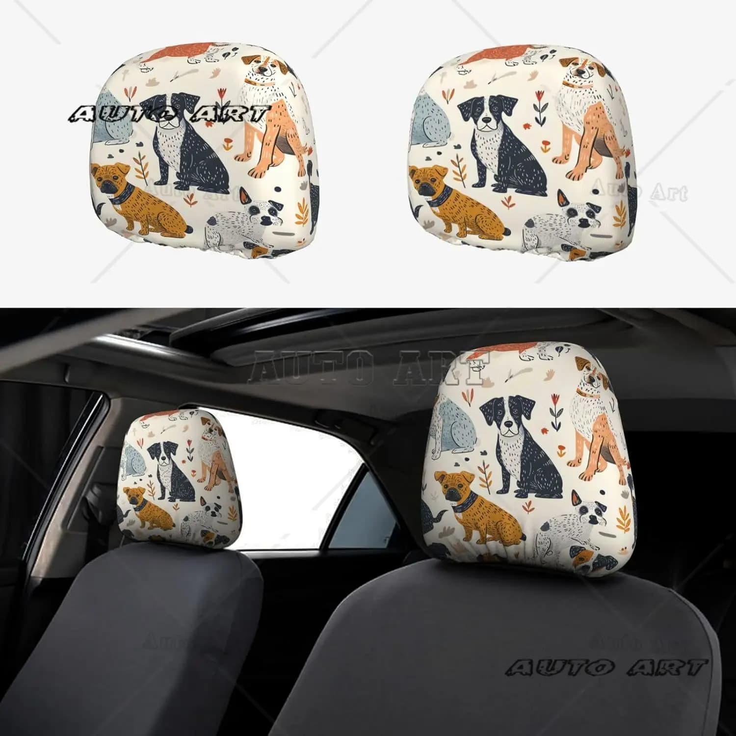 Set di 2 fodere per poggiatesta per auto colorate e carine per cani, accessori universali per poggiatesta per sedili automobilistici per camion per auto