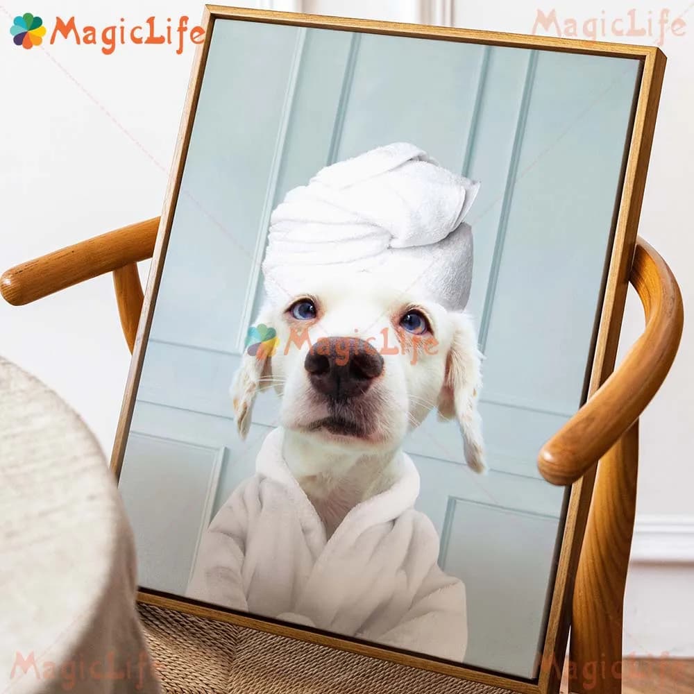 Custom animal dog in a bathrobe Pet Photo Poster Wall Art Canvas Painting wall images for living room Decor Poster without frame