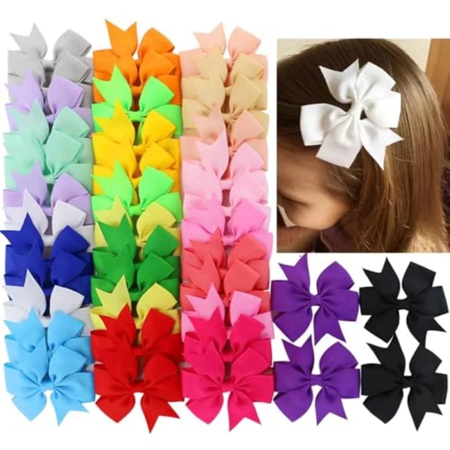 40Pcs 3 Inch Boutique Grosgrain Ribbon Pinwheel Hair Bows Alligator Clips For Girls Babies Toddlers Accessories Teens In Pairs