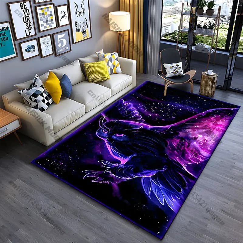 Tappeto con gufo mistico nella notte cosmica, tappeto da yoga, decorazione per soggiorno, tappetino per gattonare per bambini, tappetino per zerbino, tappeto per giochi