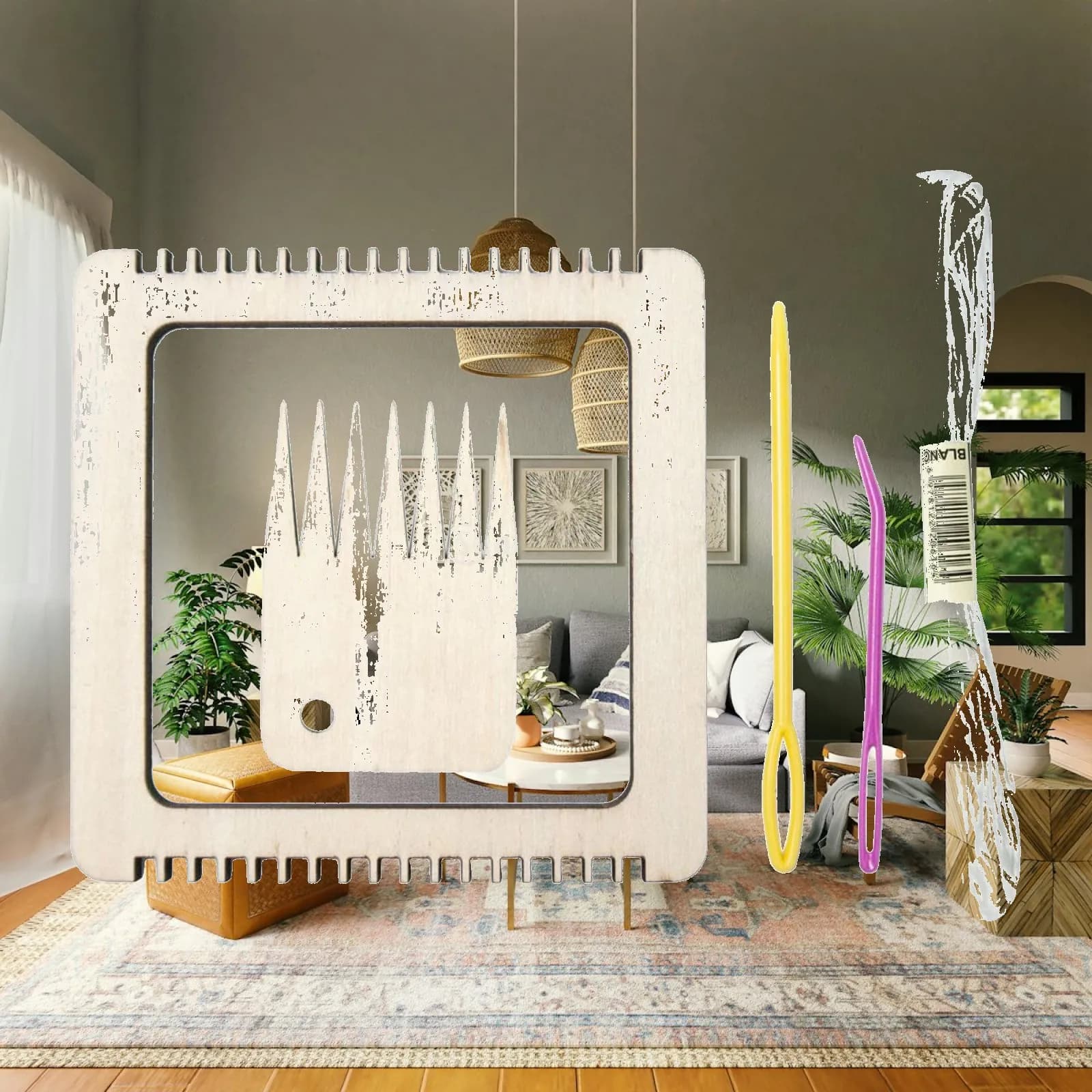 Wood Weaving Loom DIY with Thread Needle Durable for Household Beginners