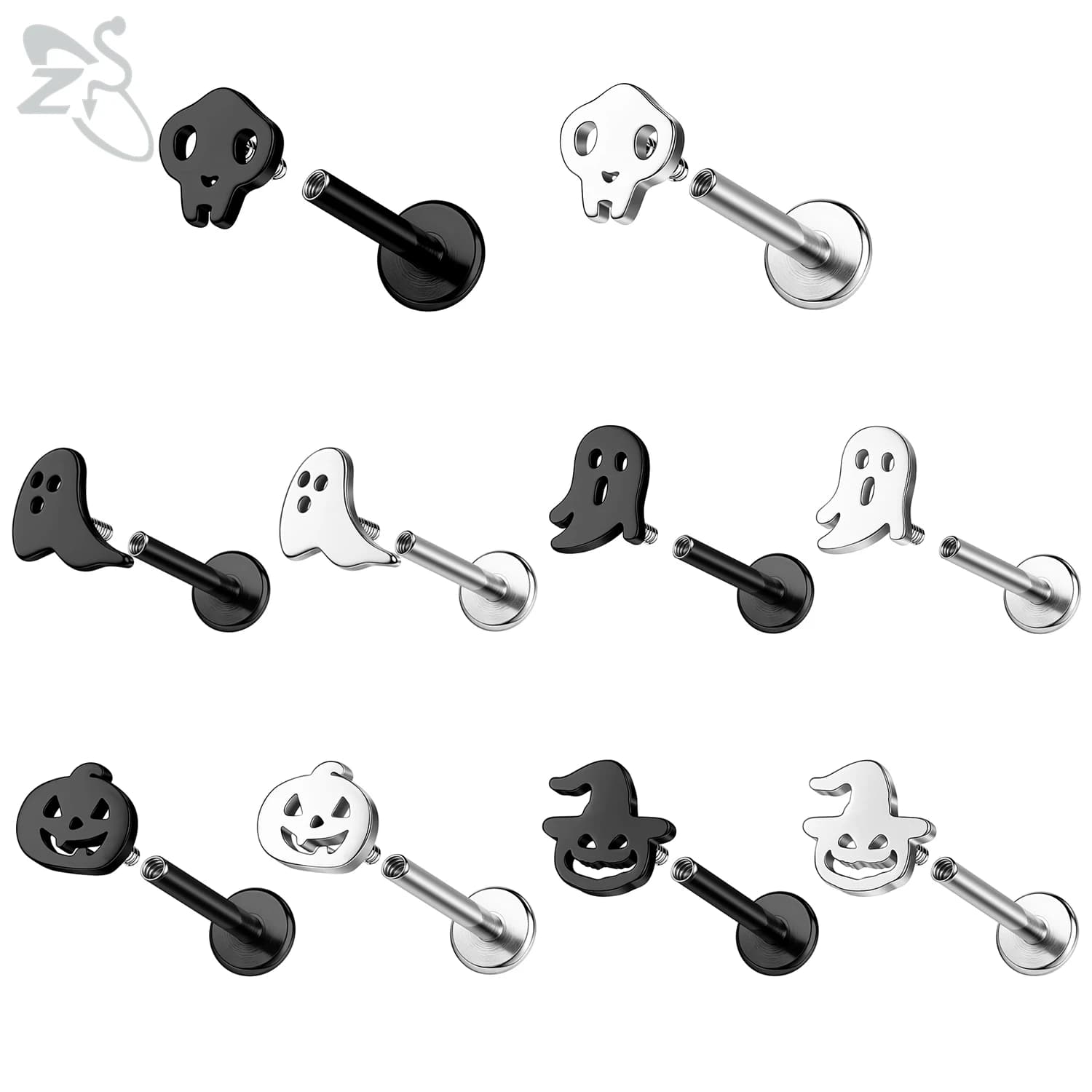 ZS 1 pezzo in acciaio inox Labret Piercing al labbro filo labbra anello fantasma zucca cartilagine Helix Tragus Piercing orecchini Hallowmas