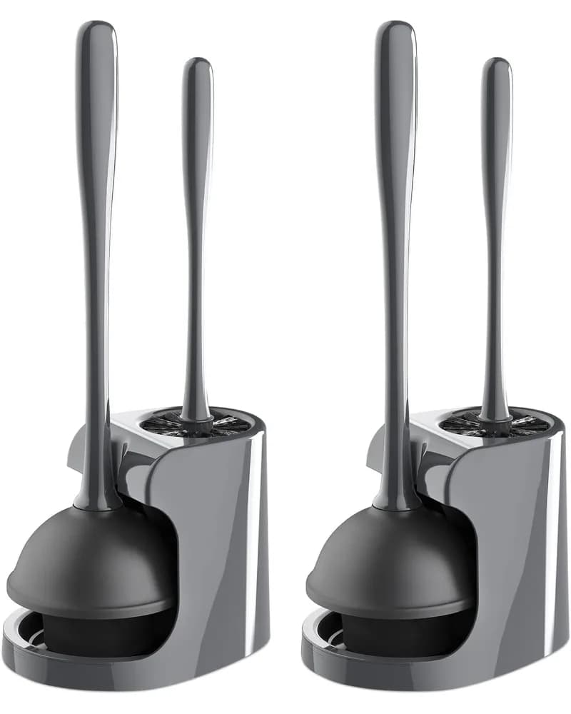 Set di sturalavandini e spazzole per WC – 2 set, grigio, per una pulizia efficiente del bagno