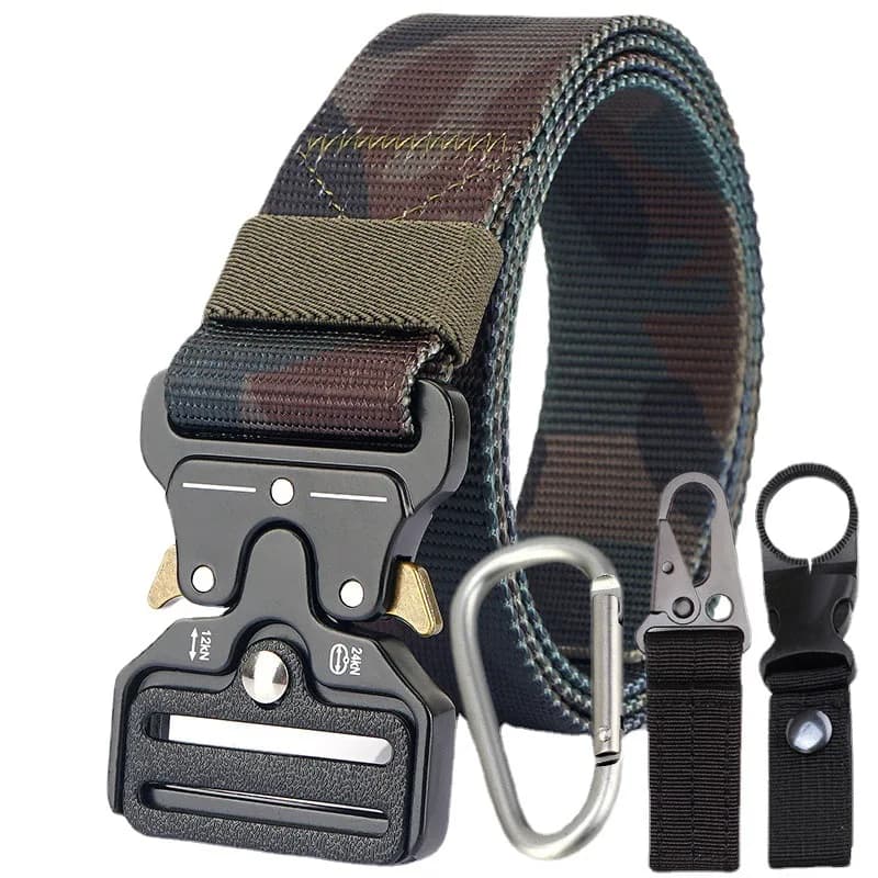Camo Nylon Tactical Belt Unisex Quick Release Buckle Outdoor Military Training With Carabiner Accessories Casual Waist Strap