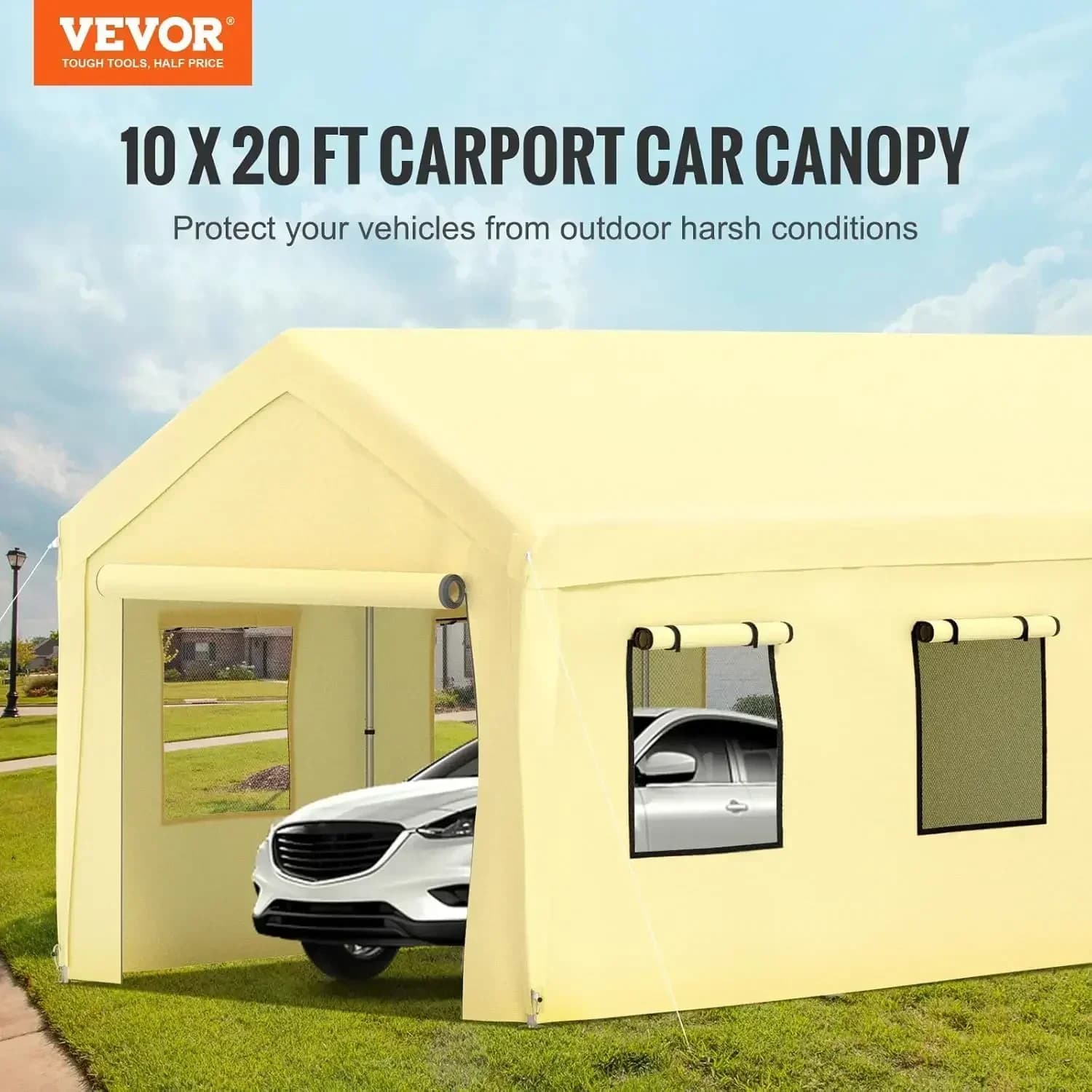 Tendone/Garage Portatile 10x20 piedi per Auto, Resistente, con 8 Gambe, Pareti Laterali e Finestre Rimovibili, Regolabile - Offerta Imperdibile!