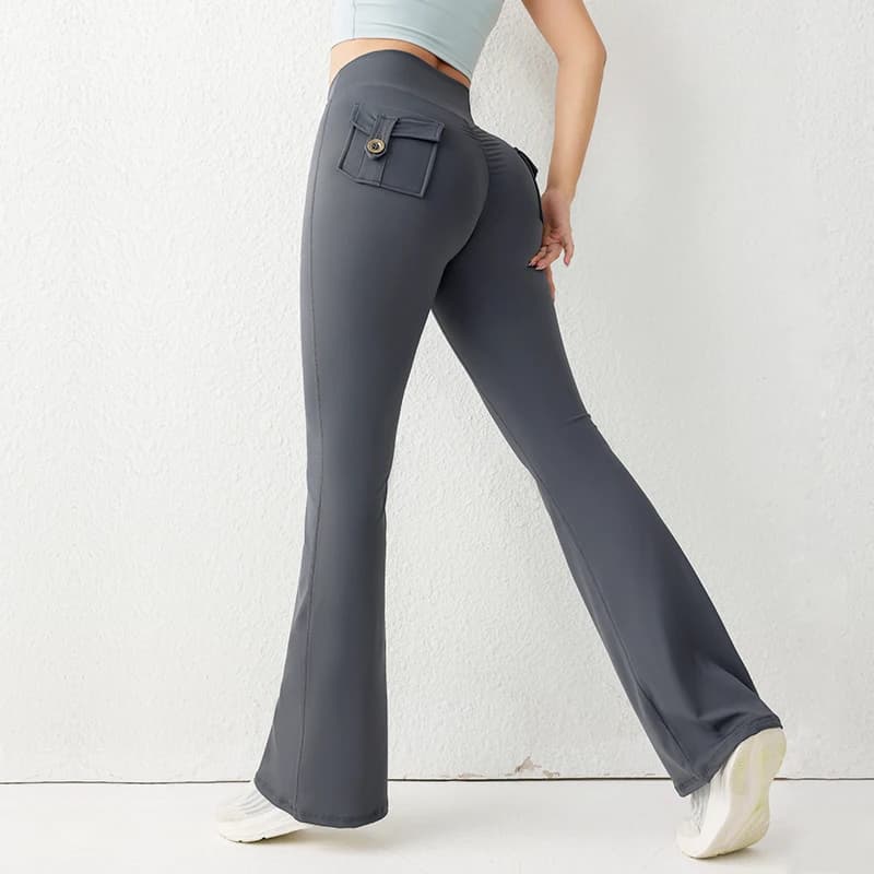 Pantaloni fitness da palestra per sollevamento del sedere in tinta unita Leggings da yoga svasati a vita alta per donna