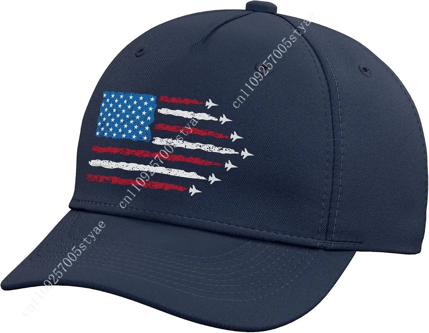 Patriotic Red White Blue USA Flag Fighter Jets 4th of July Adjustable Baseball Hat