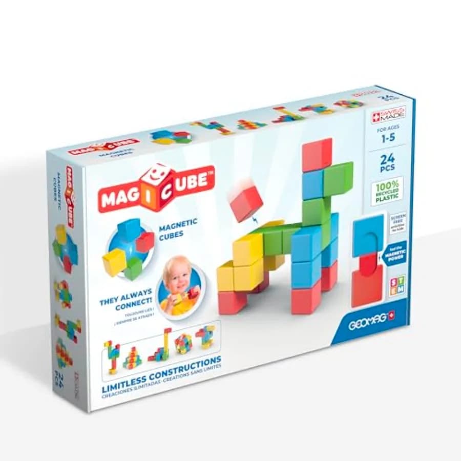 Magicube 24 Pezzi Blocchi Magnetici - Costruzioni Magnetiche per Bambini 1-3 Anni, Giocattoli Montessori per 1+ Anno, Prodotti Sensoriali per Autismo