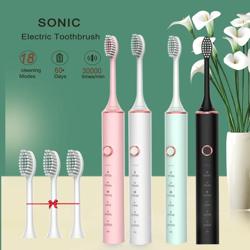 N100 Spazzolino timer per adulti 6 modalitàSonic Spazzolino elettrico Caricatore USB Spazzolini da denti ricaricabili Testine di ricambio Set San Valentino