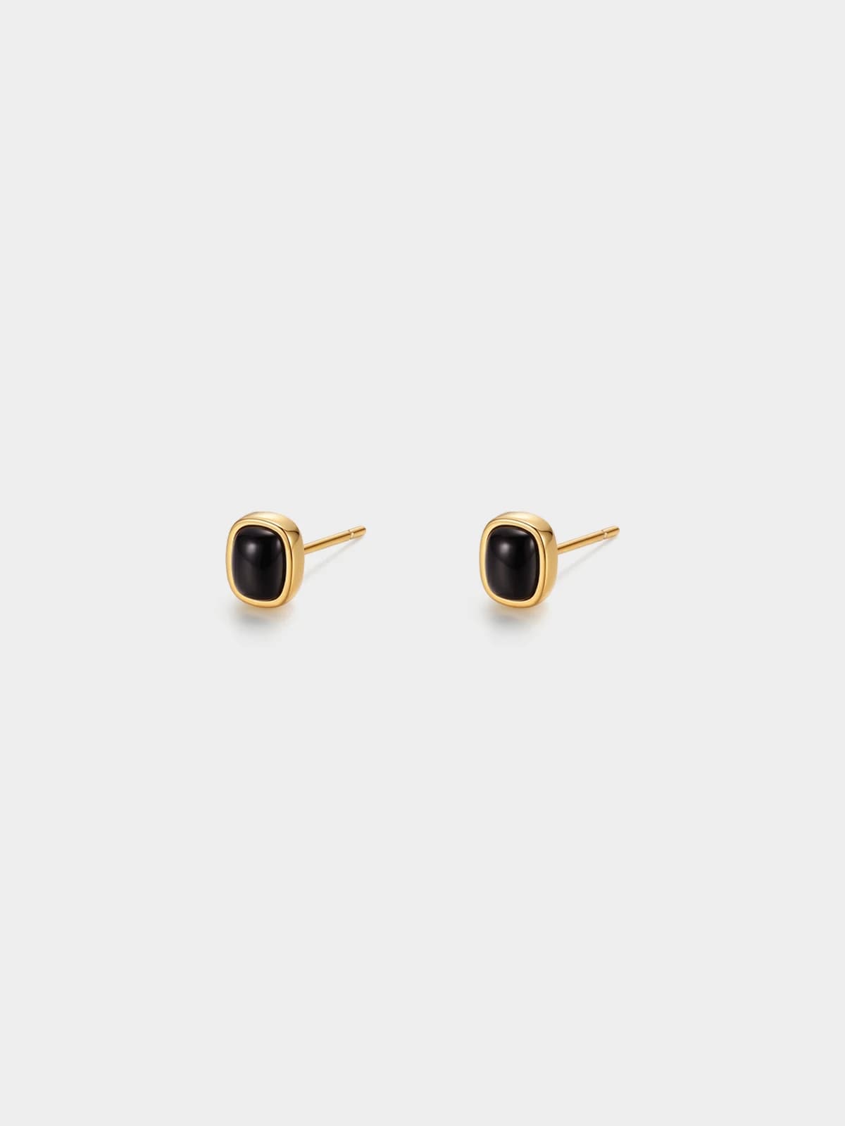 18K Gold Plated Black Onyx Stud Earrings for Women Minimalist Rounded Square Geometric Earrings