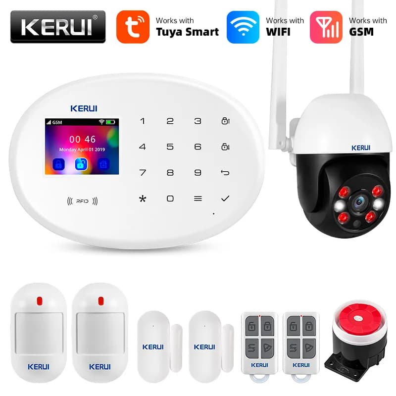KERUI Sistema di allarme wireless Sicurezza domestica Antifurto Tuya IP WiFi Sicurezza Telecamera esterna con sensore di movimento Sirena Avviso Rilevamento