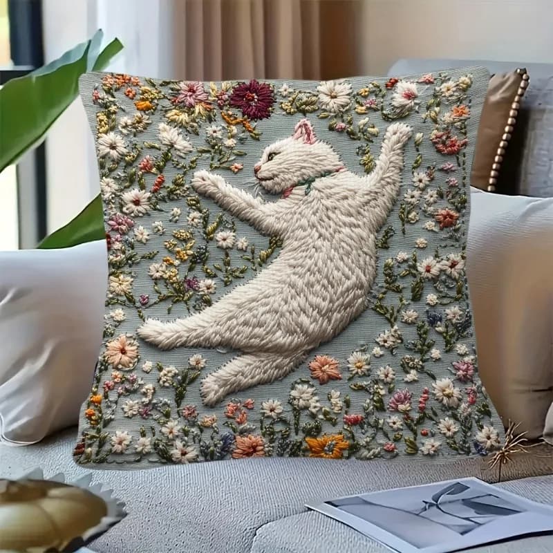 Cushions lining with design Cat Jump, chair, living room, pillowcase, cozy sofa with zipper, pillow lining, bedroom, home decor