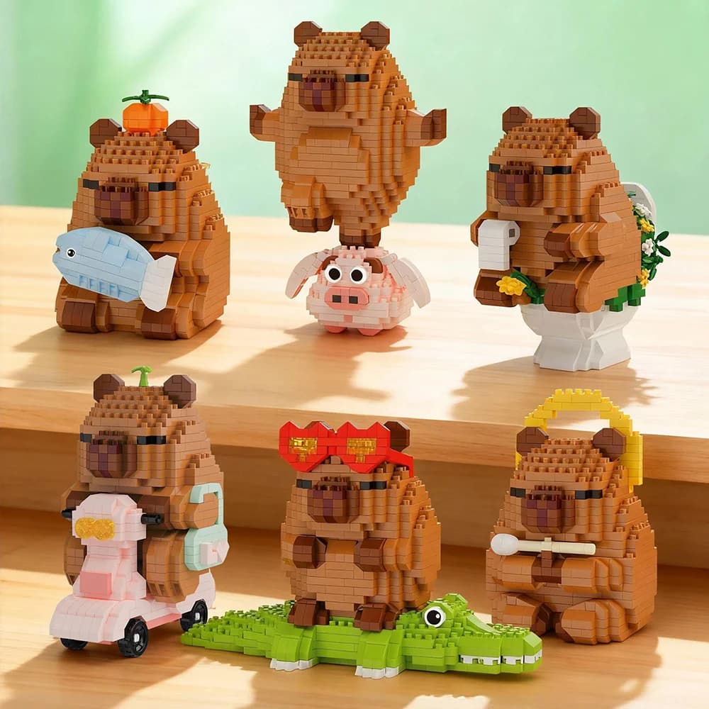Simpatico Modellino di Capibara in Mattoncini, Micro Blocchi Educativi, Giocattolo DIY STEM, Decorazione da Scrivania e Oggetto da Collezione