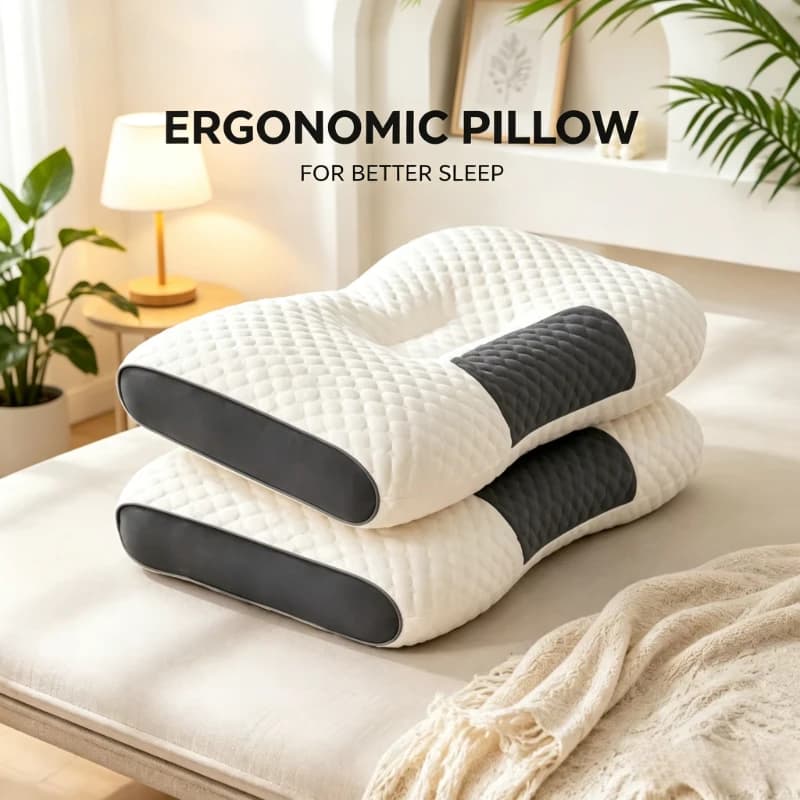 White Ergonomic Cervical Massage Pillow 2‑Pack, Neck Support Sleep Cushion, Medium & High Height Two Styles Available