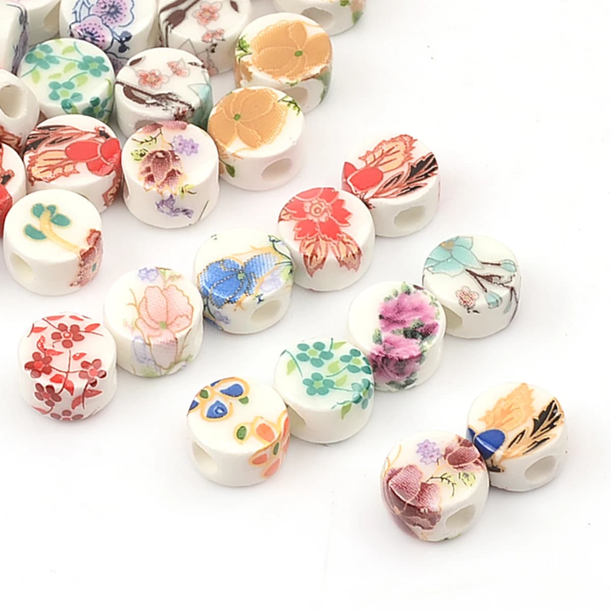 30 pz 0.8 cm Mix Piatto Rotondo Forma Modelli di Fiori Ceramica Porcellana Artigianato Allentato Perline lotto per Creazione di Gioielli Risultati FAI DA TE