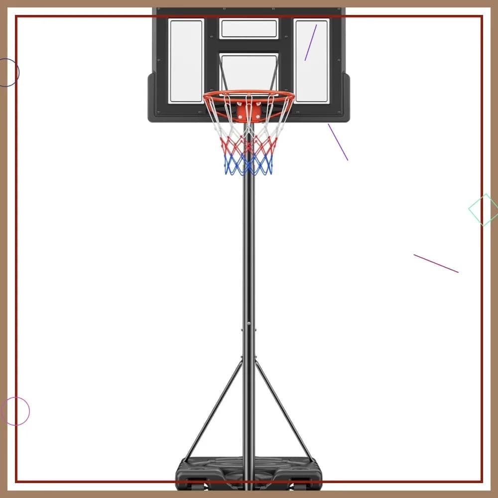 6,1-10 feet adjustable height portable basketball basket, 44 inch inbreakable board, reusable base for adult children