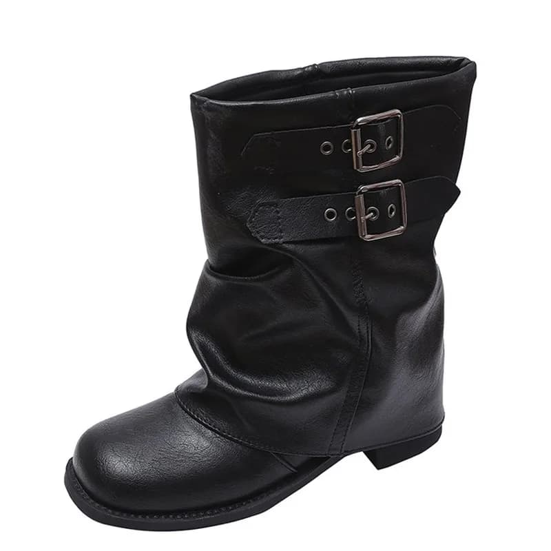 Cowgirl Boots 2026 Autumn Winter Vintage Western Thick Heels Women Boots Fashion Belt Buckle Slip on Mordern Short Boots Mujer