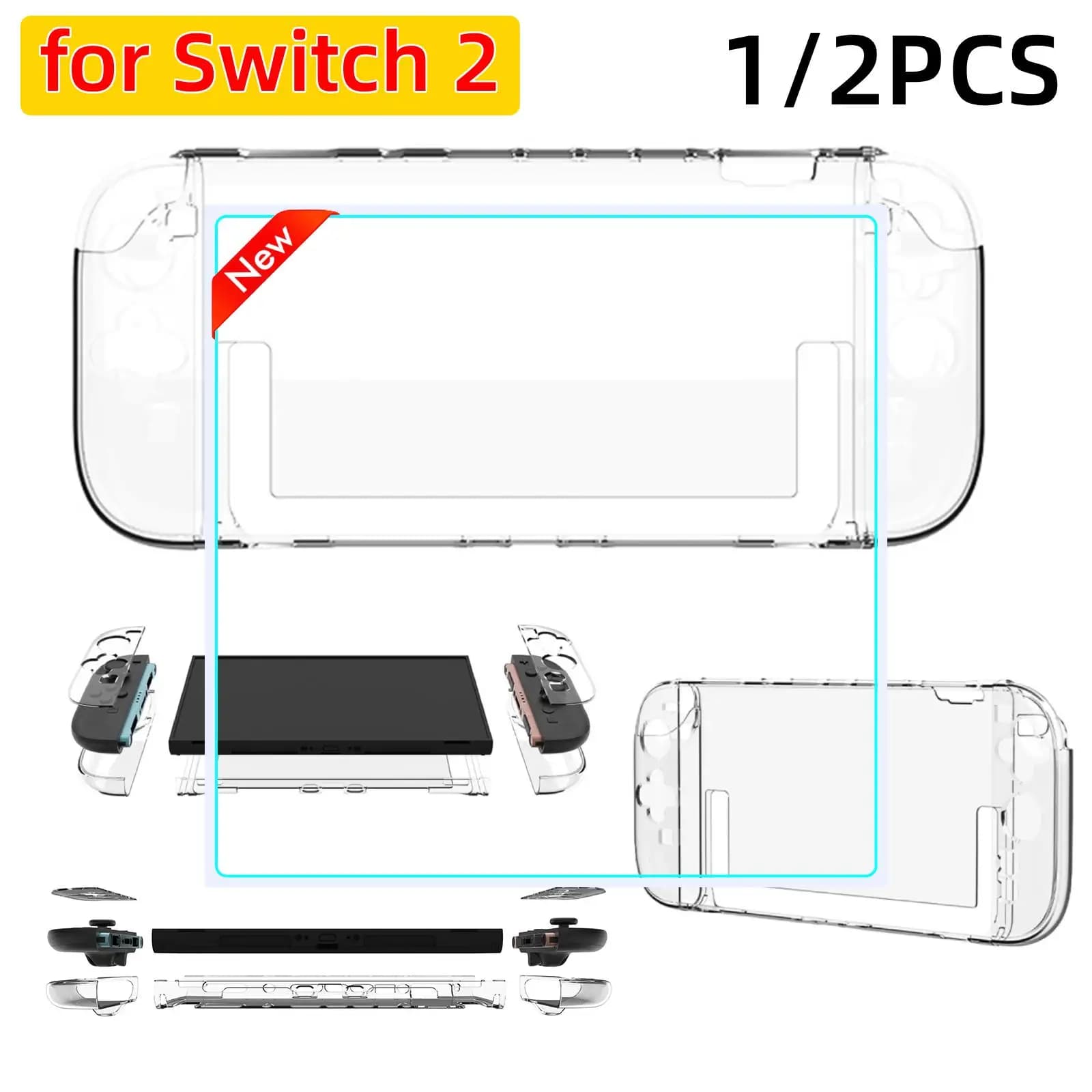 Custodia Protettiva Trasparente Rimovibile Antiurto per Console di Gioco Switch 2, Accessori per Giochi Anti-Graffio