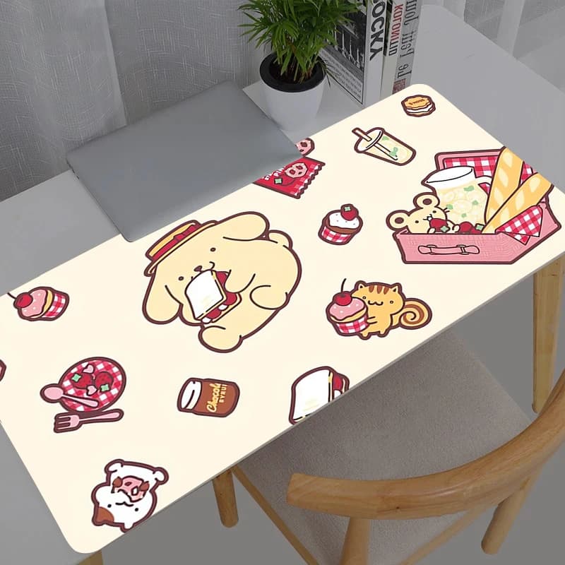 Tappetino per mouse da gaming grande, tappetino per mouse da computer Pompompurin Sanrio XXL in gomma naturale con bordo rinforzato, tappetino per mouse da gaming XXL
