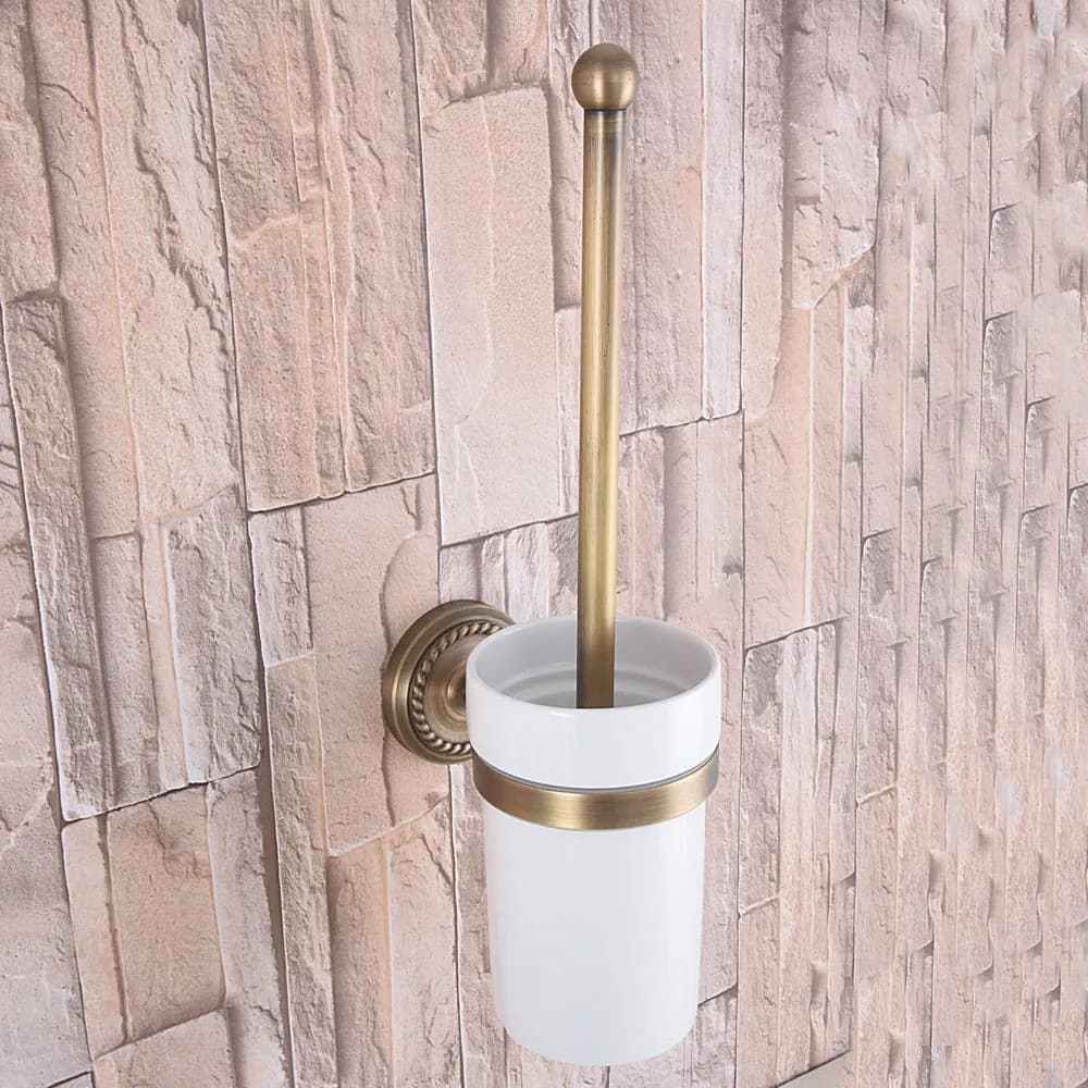 Accessori da bagno in ottone antico Porta scopino con set di tazze in ceramica Porta scopino a parete Articoli sanitari Nba269