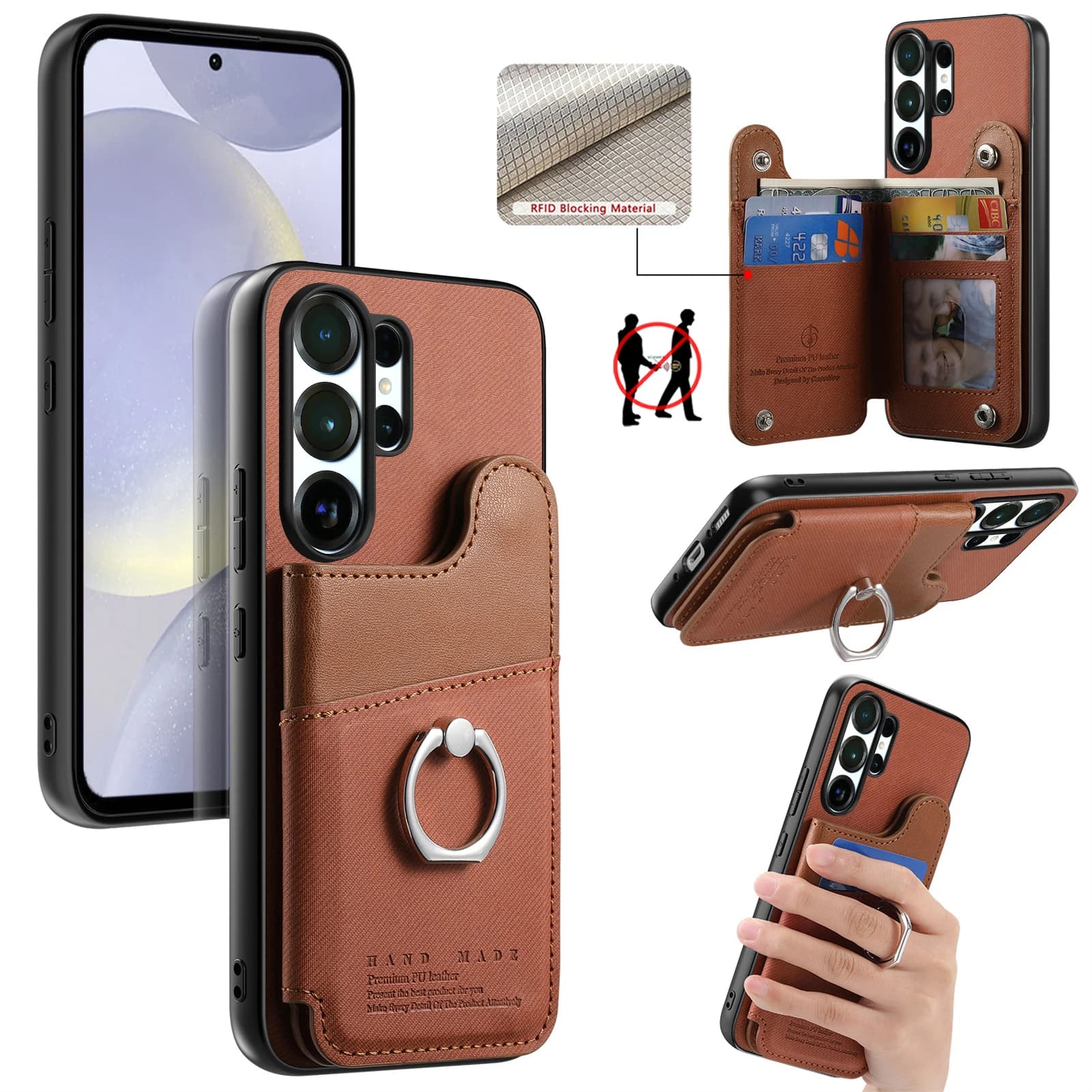 Custodia in pelle con porta anello portafoglio modello cowboy di lusso per Samsung S25 Ultra S24 Plus S23 A17 A07 RFID Card Solt Stand Bag Cover