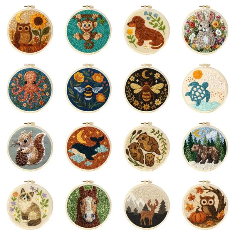 Kit per Ricamo Punch Needle con Cornice per Principianti e Adulti, Set per Ricamo Punch Needle, Arte Murale Fai-da-Te con Animali, Regalo