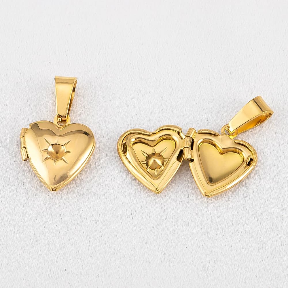 Ciondolo medaglione a forma di cuore in acciaio inossidabile 304 da 2 pezzi con cornice apribile per la ricerca di gioielli ricordo di collane personalizzate fai-da-te