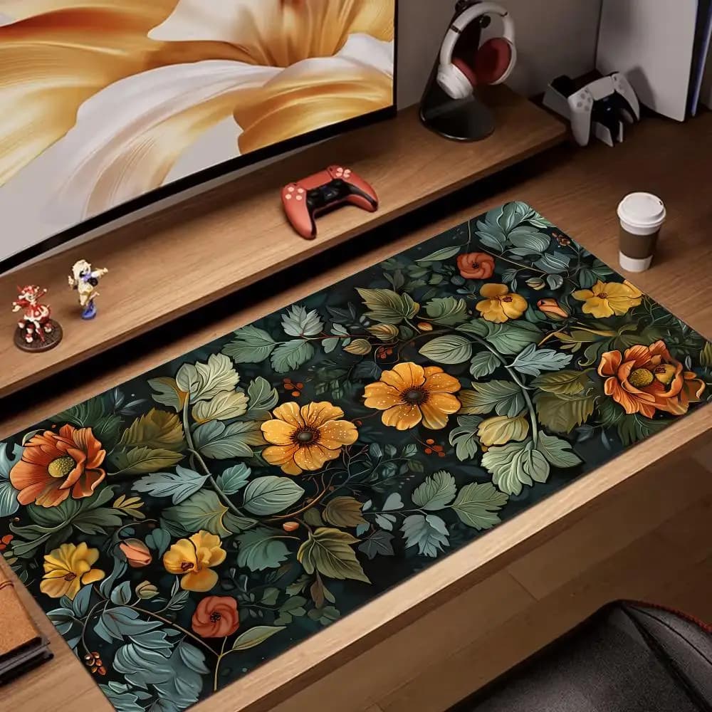 Retro fiore arte rendering Mouse Pad Tappetino da scrivania tappetino da gioco gamer accessori per PC tappetini di espansione tastiera cuscinetti da ufficio antiscivolo in gomma