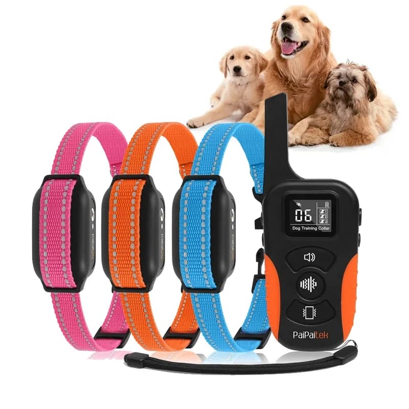 Collare vibrante da 3300 piedi con vibrazione, segnale acustico, blocco di sicurezza, collari da addestramento per cani impermeabili e ricaricabili Collare per 3 cani