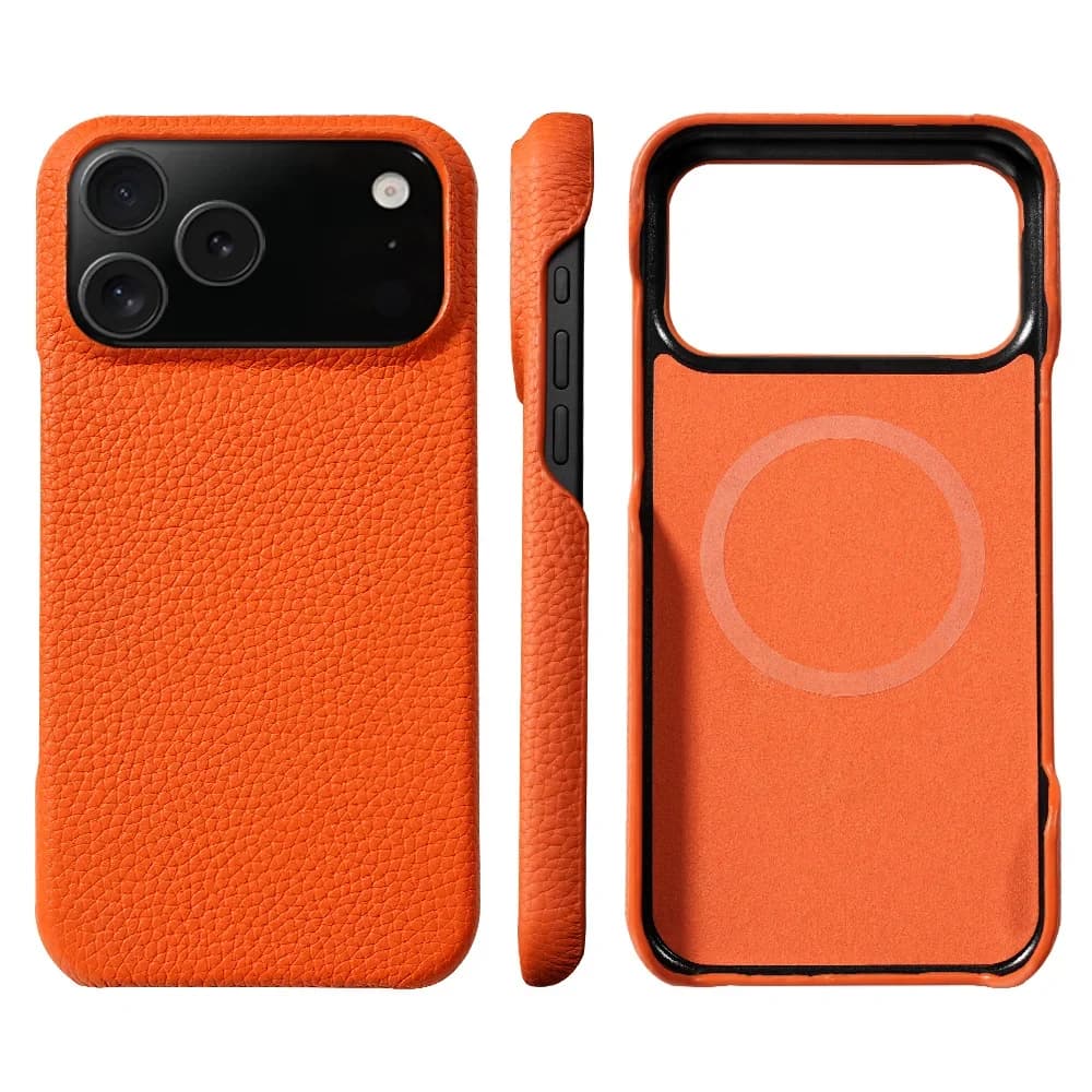 High-end minimalist Genuine Leather Magnetic Case for Magsafe Case for IPhone 17 Pro Max Air 15 16 Wireless Charger Case