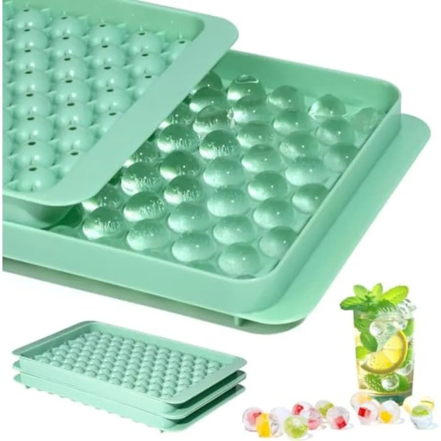 Mini vassoio per cubetti di ghiaccio Stampi per cubetti di ghiaccio rotondi piccoli 104x2 pezzi Piccoli vassoi per ghiaccio tritato con ciottoli per congelatore con coperchio Nugge a rilascio facile