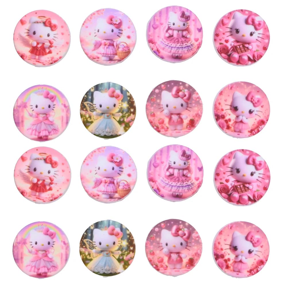 8 Pz 28mm Silicone Massaggiagengive Focus Bead Gonna Rosa Hello Kitty Stampa Perline Piatte Per Catena Ciuccio Fatta A Mano Clip Creazione di Gioielli FAI DA TE