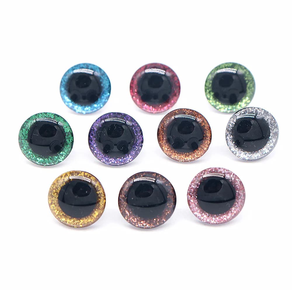 10 Pezzi Occhi di Sicurezza Glitterati 16-35mm per Bambole, Animali di Peluche, Amigurumi, Occhi Trapezoidali per Artigianato Fai-da-Te, per Bambole, Orsi, Pupazzi, Giocattoli, Animali di Peluche