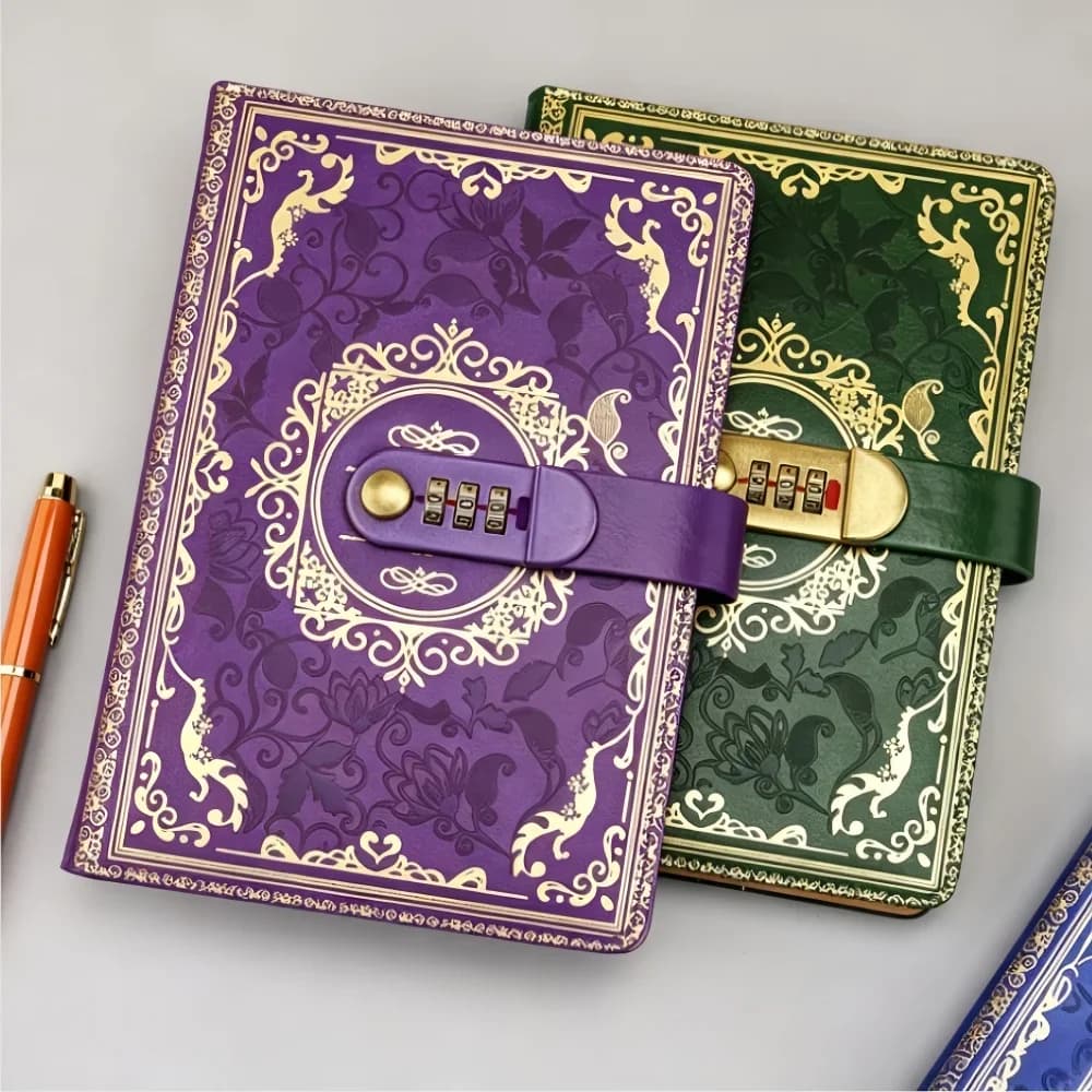 Retro Digital Password Notebook Journal With Lock A5,Diary Perfect for Men and Women-PU Leather Combination Lock Persons Privacy