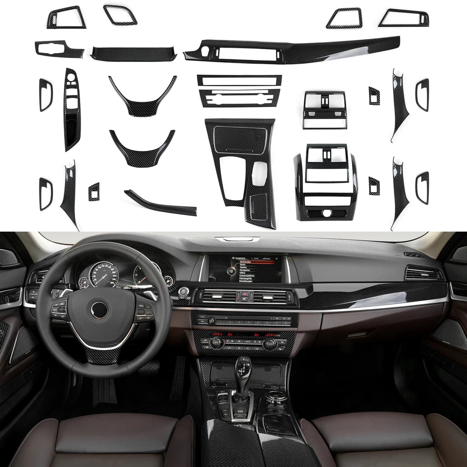 Accessori decorativi per BMW Serie 5 F10 F11 (2010-2016). Pannello del Cambio per Console Centrale e Cruscotto dell'Auto Adesivo in Fibra di Carbonio ABS