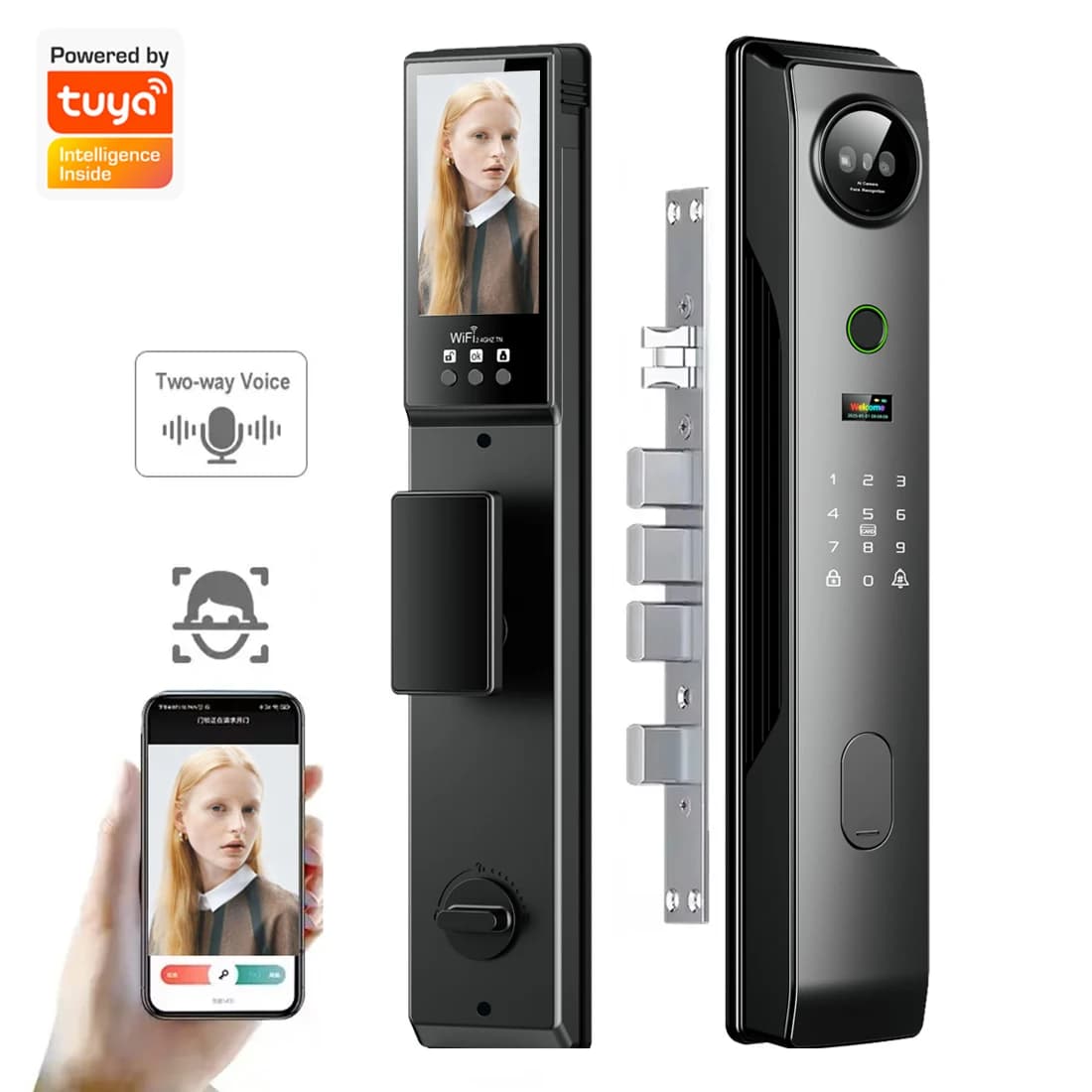 Nuova serratura biometrica elettronica automatica per impronte digitali Tuya WIFI Smart Lock Serratura digitale con riconoscimento facciale 3D con fotocamera
