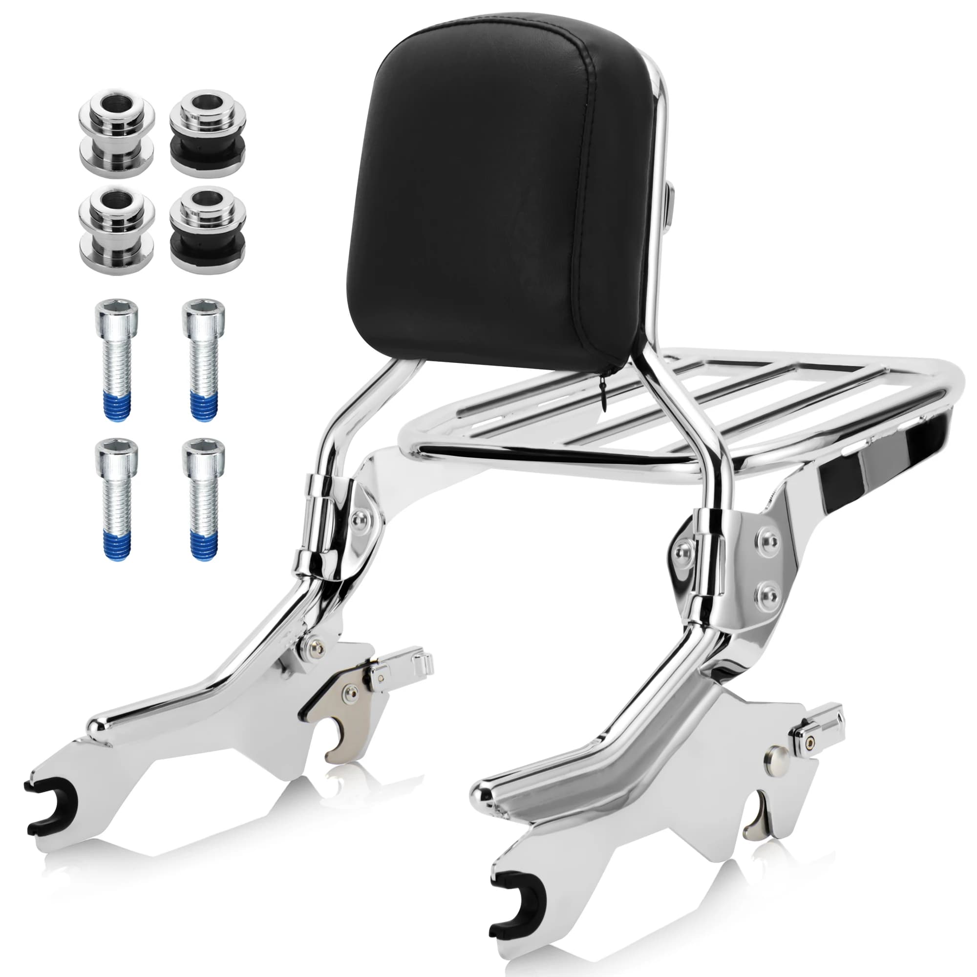 Schienale Sissy Bar da 16 pollici con portapacchi e accessori di aggancio per Harley Softail Fat Bob FXFB FXFBS dal 2018 in poi, Cromo/Nero