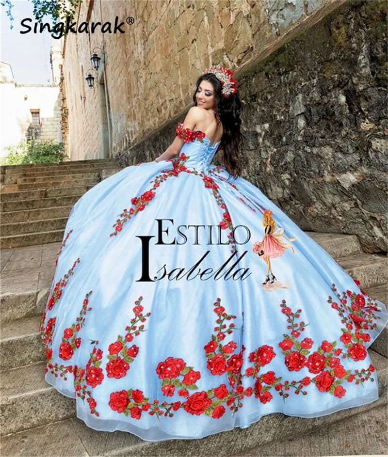 Nuovo ricamo bianco principessa abito da ballo abiti quinceanera 2025 fiori appliques perline cristalli vestido messicano personalizzato
