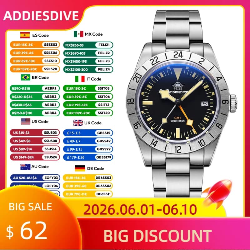 ADDIESDIVE 39mm Men's Watch GMT Quartz watch Bubble Mirror Glass Luminous 200M Waterproof underwater watches AD2036 Relogio Masculino