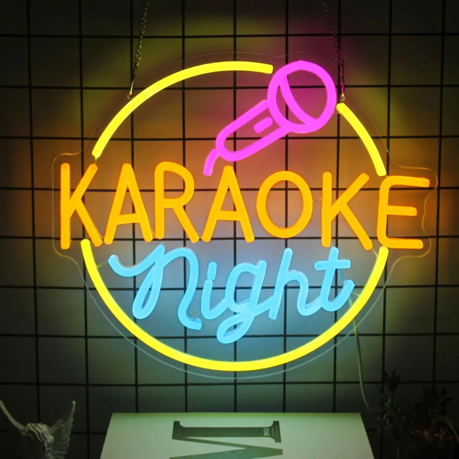 Karaoke Night Neon Sign Music Room Decor Karaoke Bar Sign per la decorazione della parete Live On Air Lights Bar Lampada da parete al neon aperta Room Decor