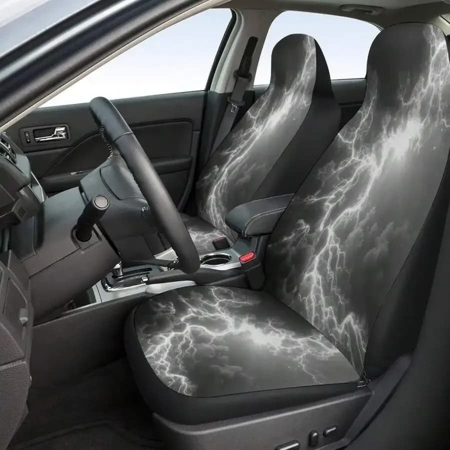 Black White Lightning Storm Car Seat Covers Universal Auto Seat Protectors For Cars SUVs Trucks
