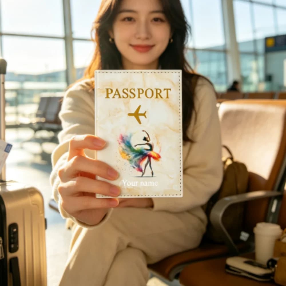 Personalized Name Customized Watercolor Ballerina Art Design PU Passport Holder, Featuring an Abstract Watercolor Style