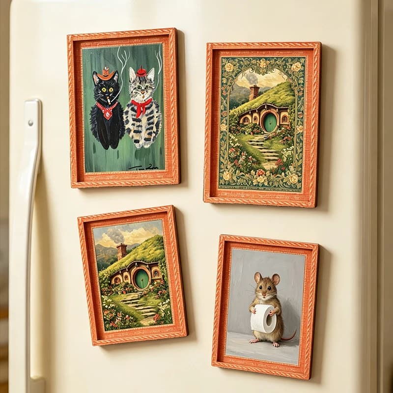 Wooden Fridge Magnet Photo Frame Mini Cute Creative Decorative Magnetic Picture Holder Souvenir Gift Home Kitchen Office Display