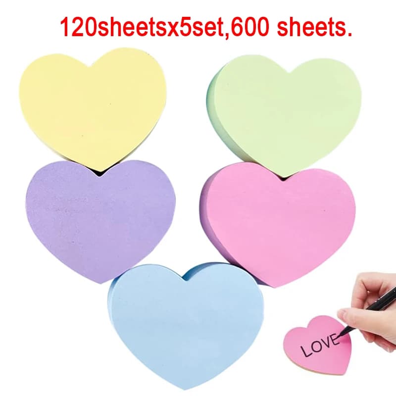5 set/600 fogli Cuore Note adesive Blocco note Blocco note autoadesivo Notebook Planner Adesivo per Home Office Cancelleria scolastica