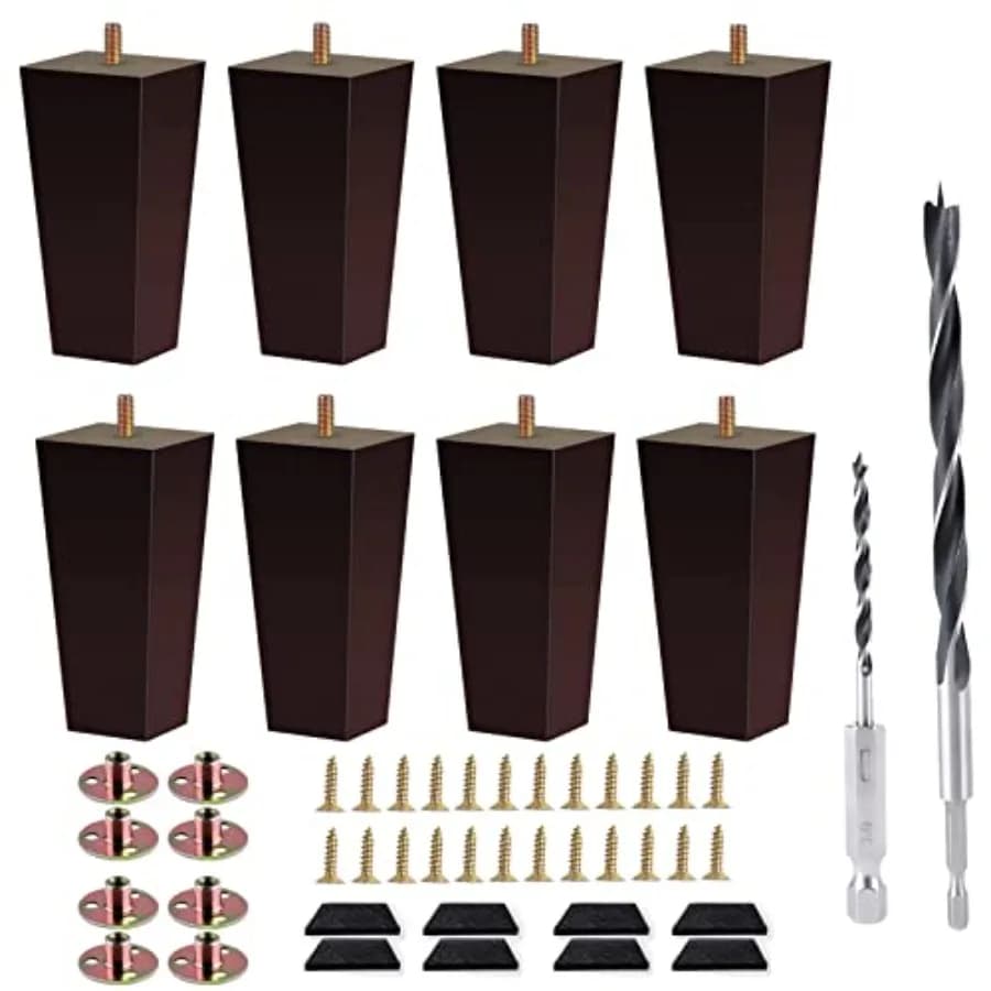 Gambe per divano, piedini quadrati per letto, gambe di ricambio in legno da 5 pollici per mobili, set da 8, marrone scuro…